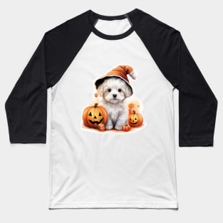 White cute Halloween puppy Dog Baseball T-Shirt